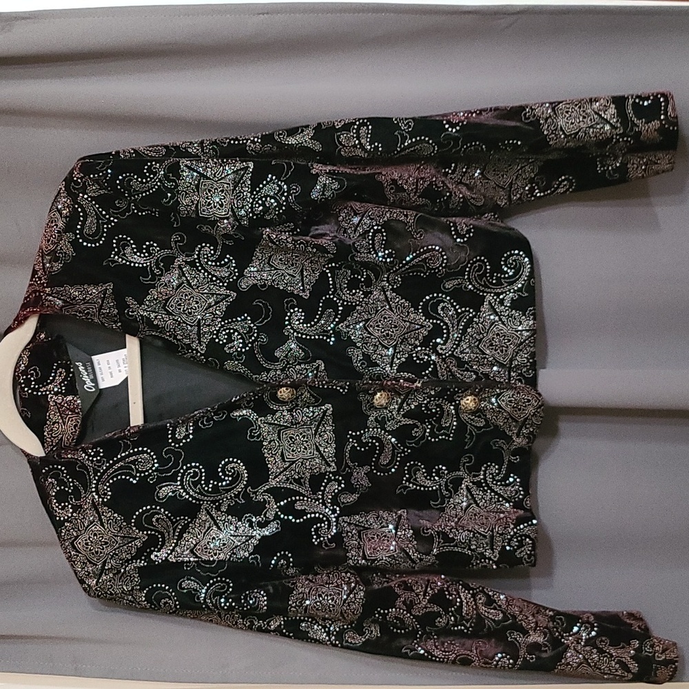 VTG Options Melrose Womens Blazer Cropped Black Velvet Shimmery Silver Sz 10 EUC